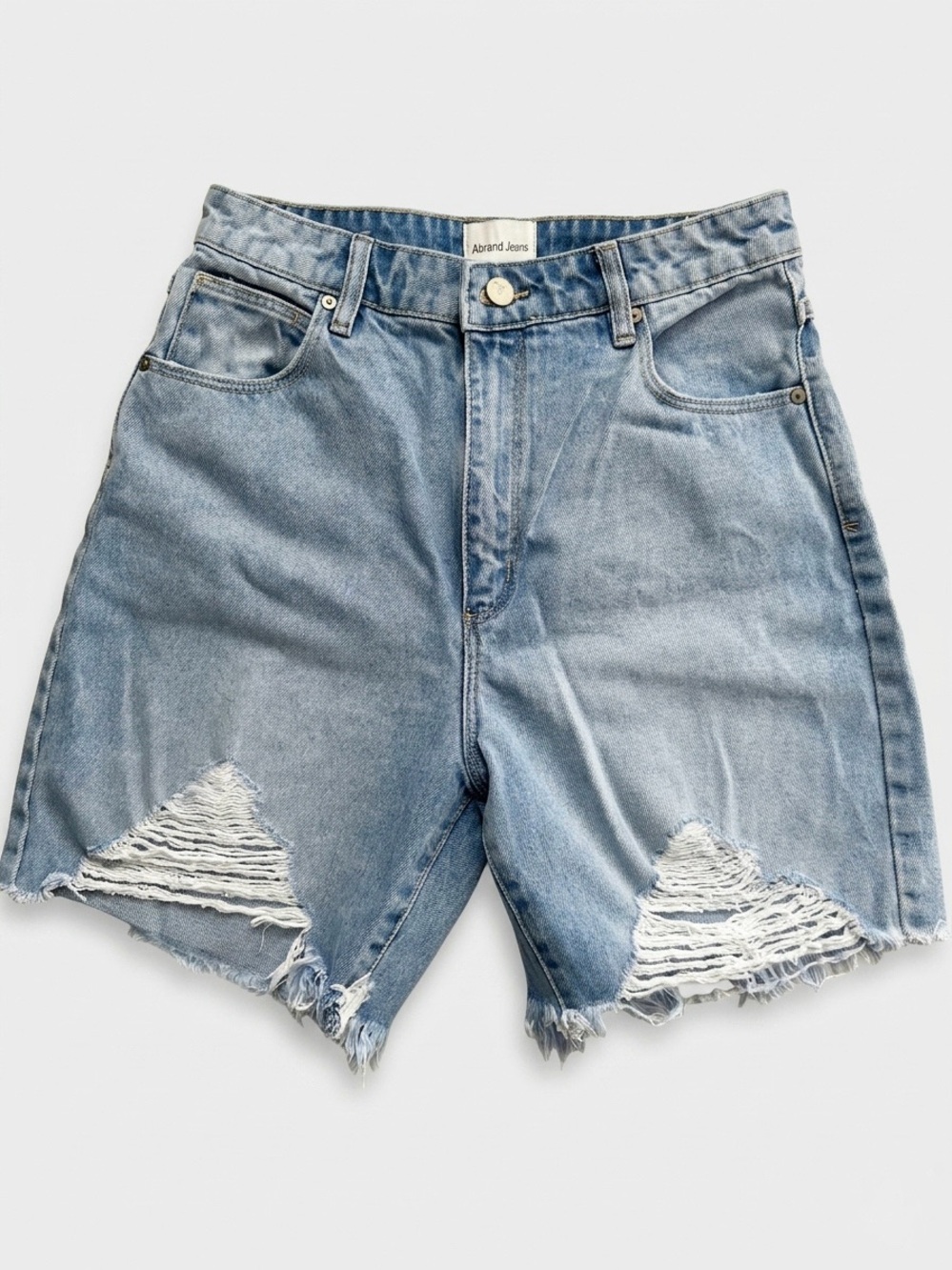 Abrand A Carrie Denim Short Distressed Raw Hem Relaxed Fit Loose Leg Sz28